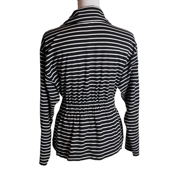 Chicos Black White Striped Jacket Size 0 US 4 SMALL Full Zip Belted Lightweight - Picture 4 of 14